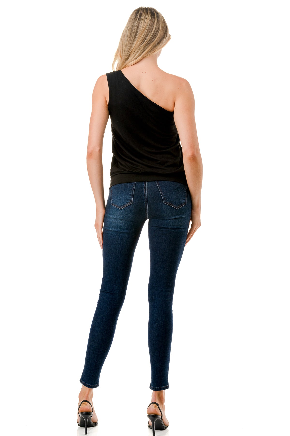 VIVIAN ONE SHOULDER RING TOP (BLACK)-VT3265