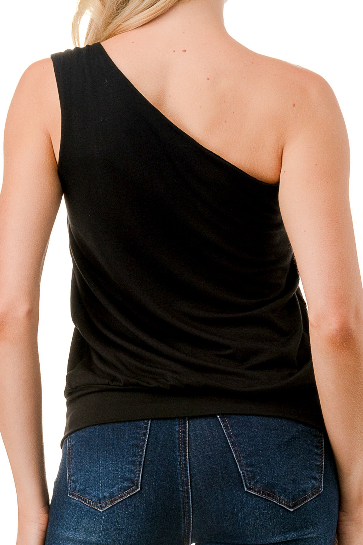 VIVIAN ONE SHOULDER RING TOP (BLACK)-VT3265