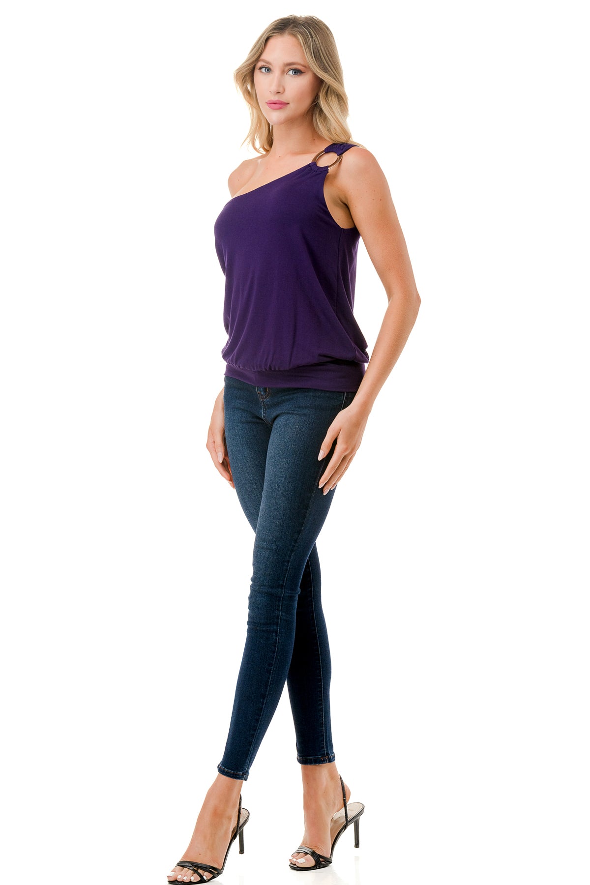 VIVIAN ONE SHOULDER RING TOP (PURPLE)-VT3265