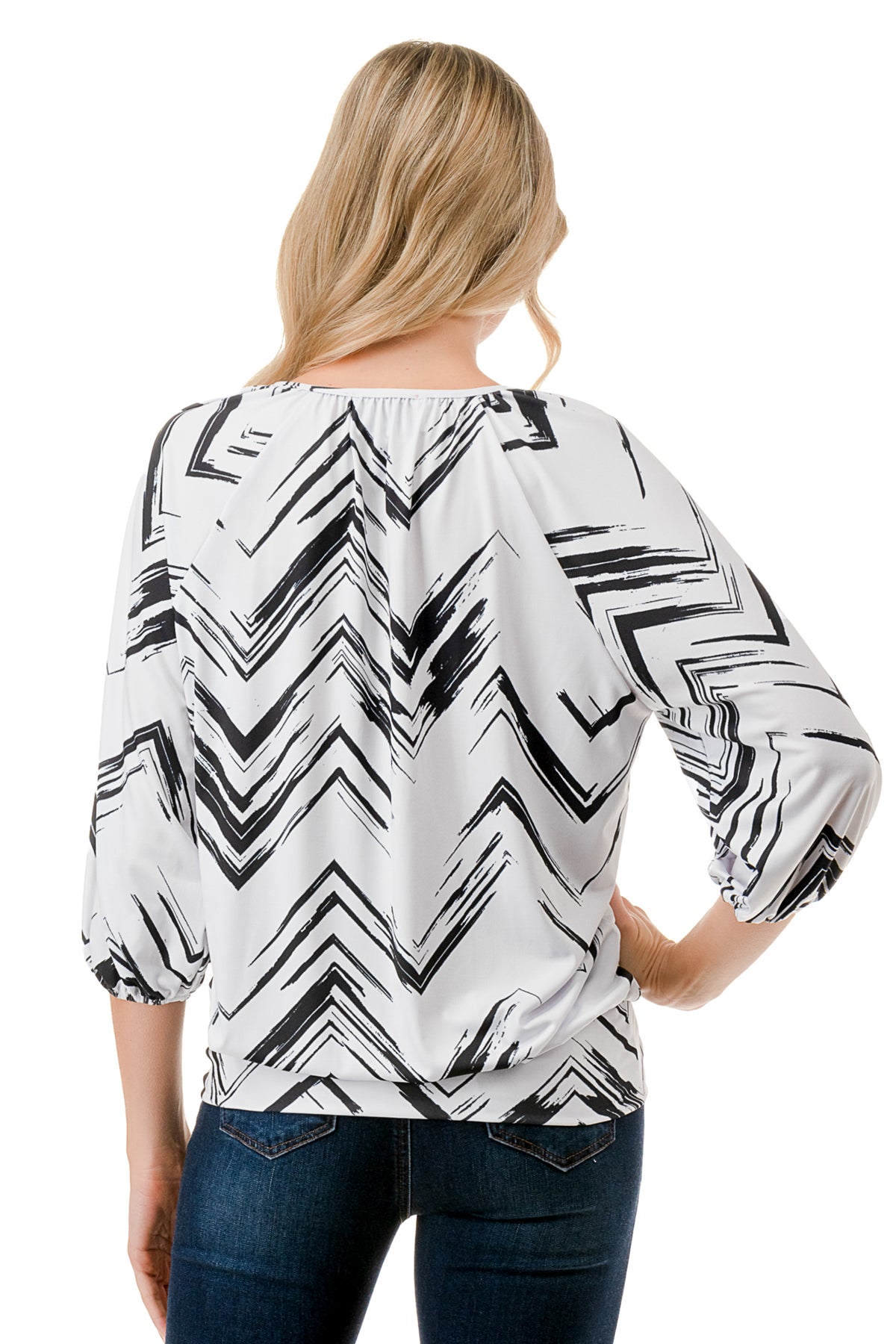 JOY ROUND NECK TOP (BLACK WHITE CHEVRON)- VT3276
