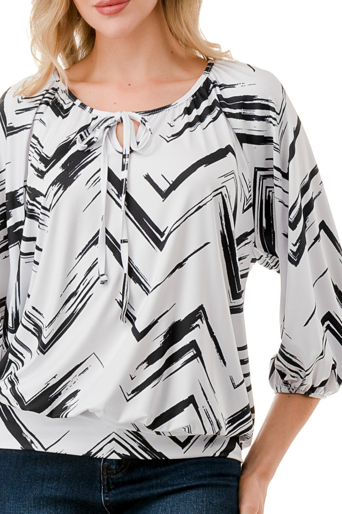 JOY ROUND NECK TOP (BLACK WHITE CHEVRON)- VT3276