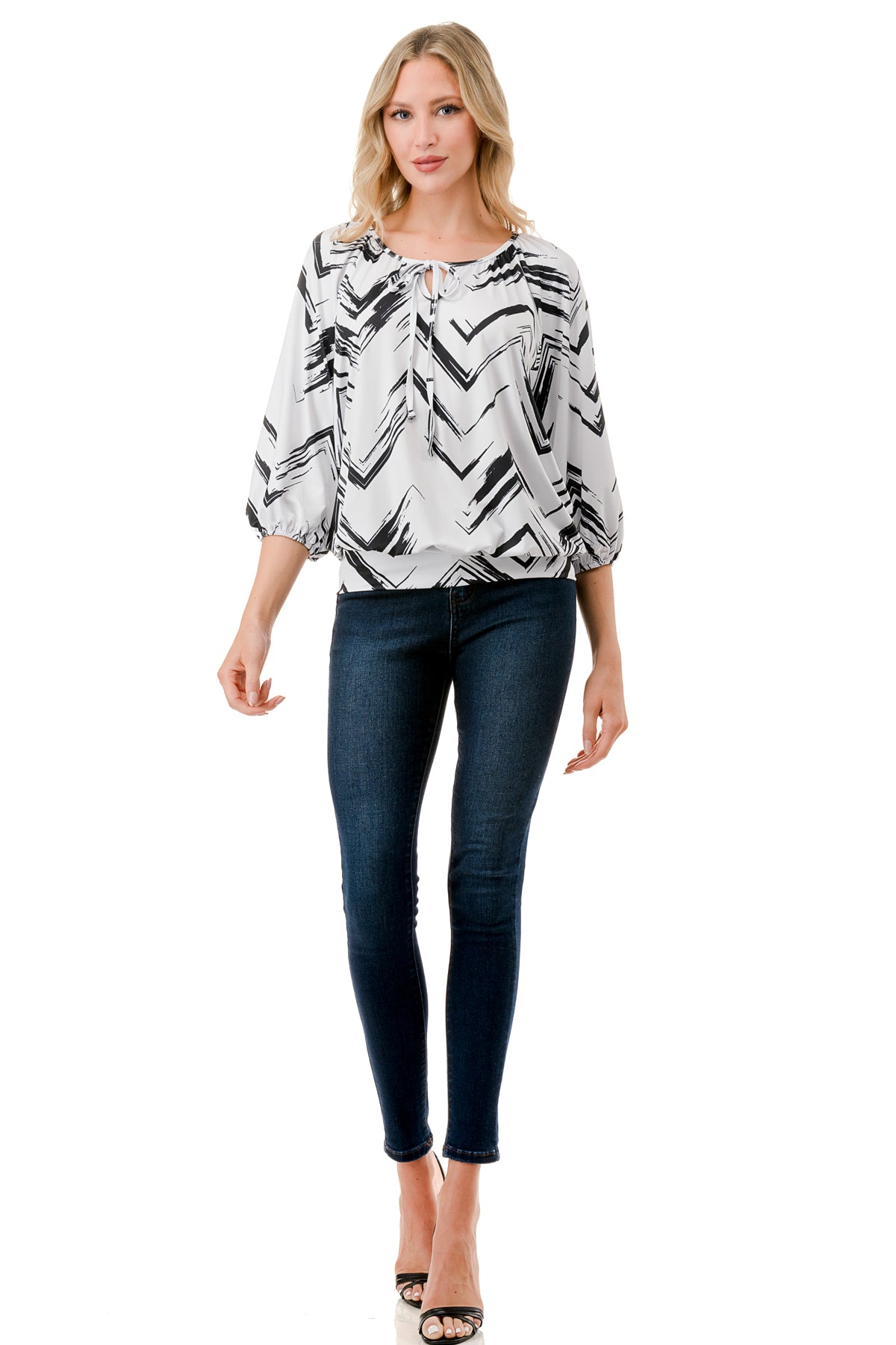 JOY ROUND NECK TOP (BLACK WHITE CHEVRON)- VT3276