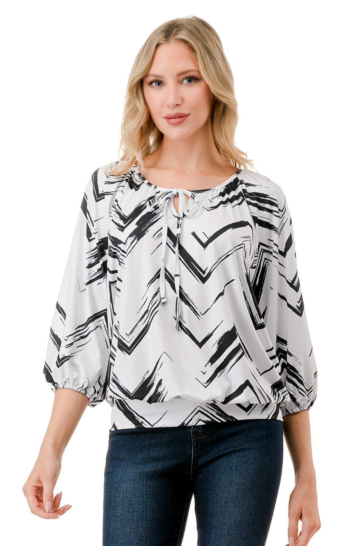 JOY ROUND NECK TOP (BLACK WHITE CHEVRON)- VT3276