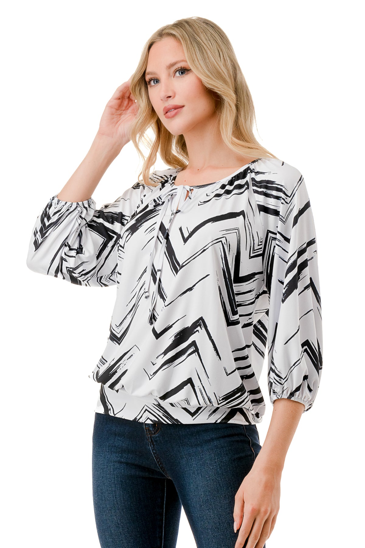 JOY ROUND NECK TOP (BLACK WHITE CHEVRON)- VT3276