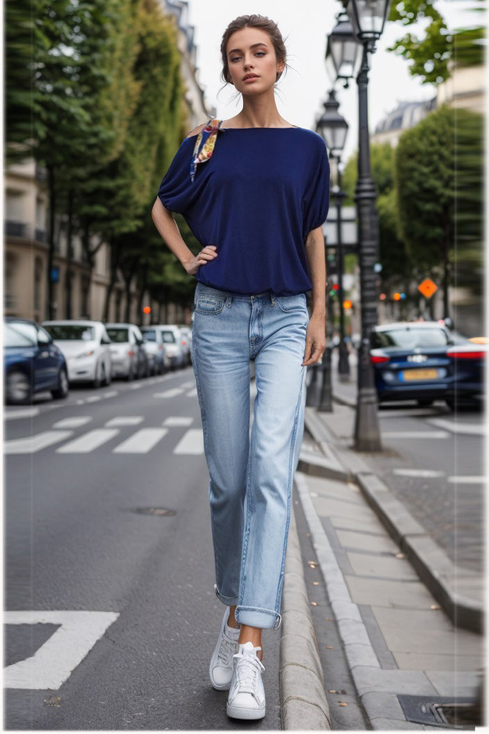 LOUISA SCARF BOW STRAP TOP (NAVY)-VT3292R