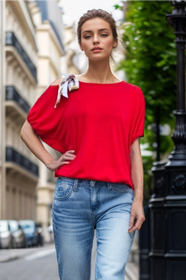LOUISA SCARF BOW STRAP TOP (RED)-VT3292R
