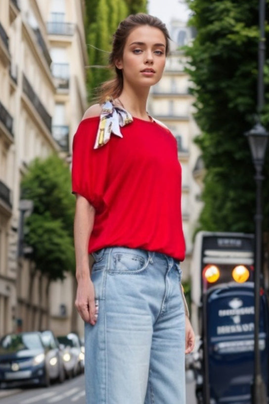 LOUISA SCARF BOW STRAP TOP (RED)-VT3292R