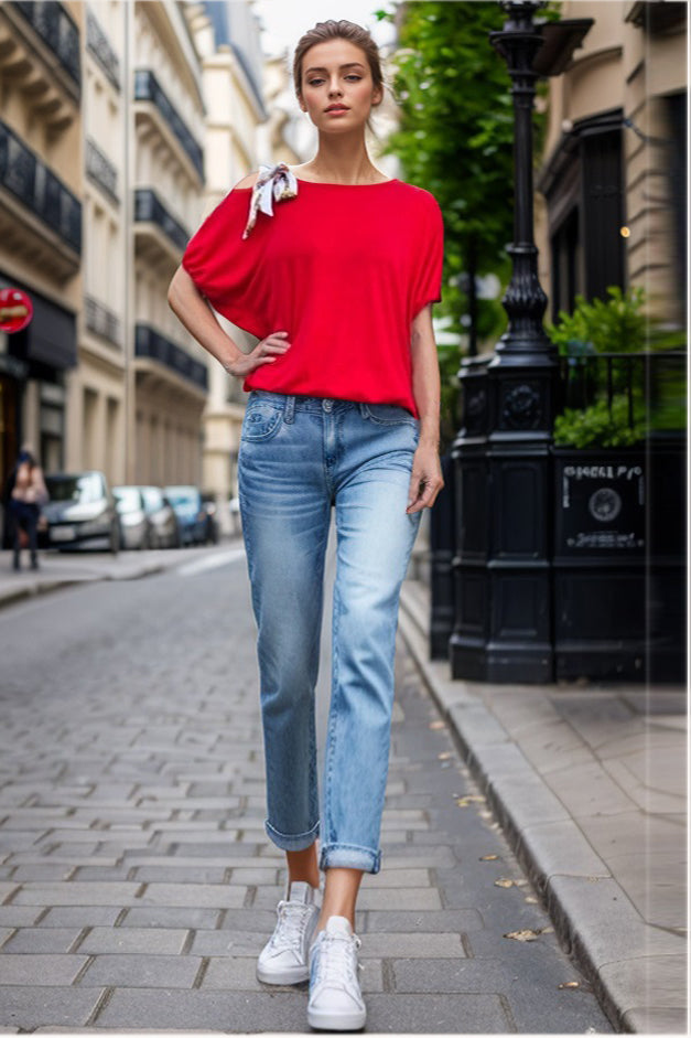 LOUISA SCARF BOW STRAP TOP (RED)-VT3292R