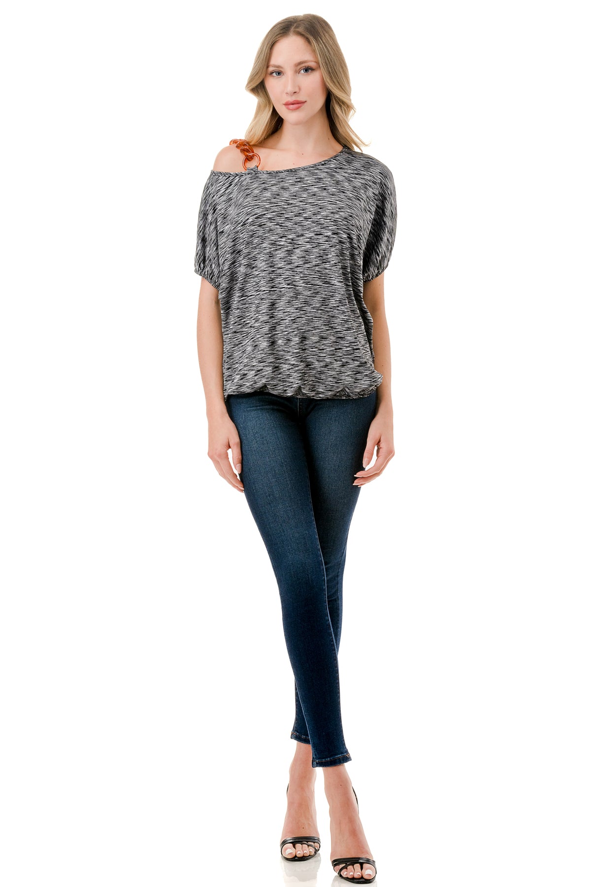LOUISA CHAIN STRAP TOP (TWO TONE GREY)-VT3292
