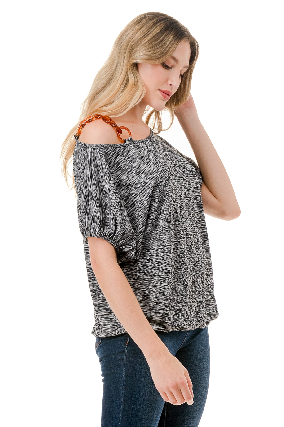 LOUISA CHAIN STRAP TOP (TWO TONE GREY)-VT3292
