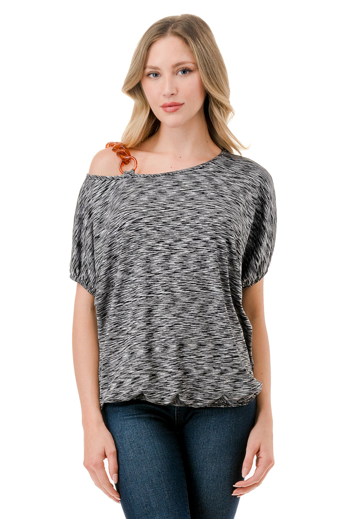 LOUISA CHAIN STRAP TOP (TWO TONE GREY)-VT3292