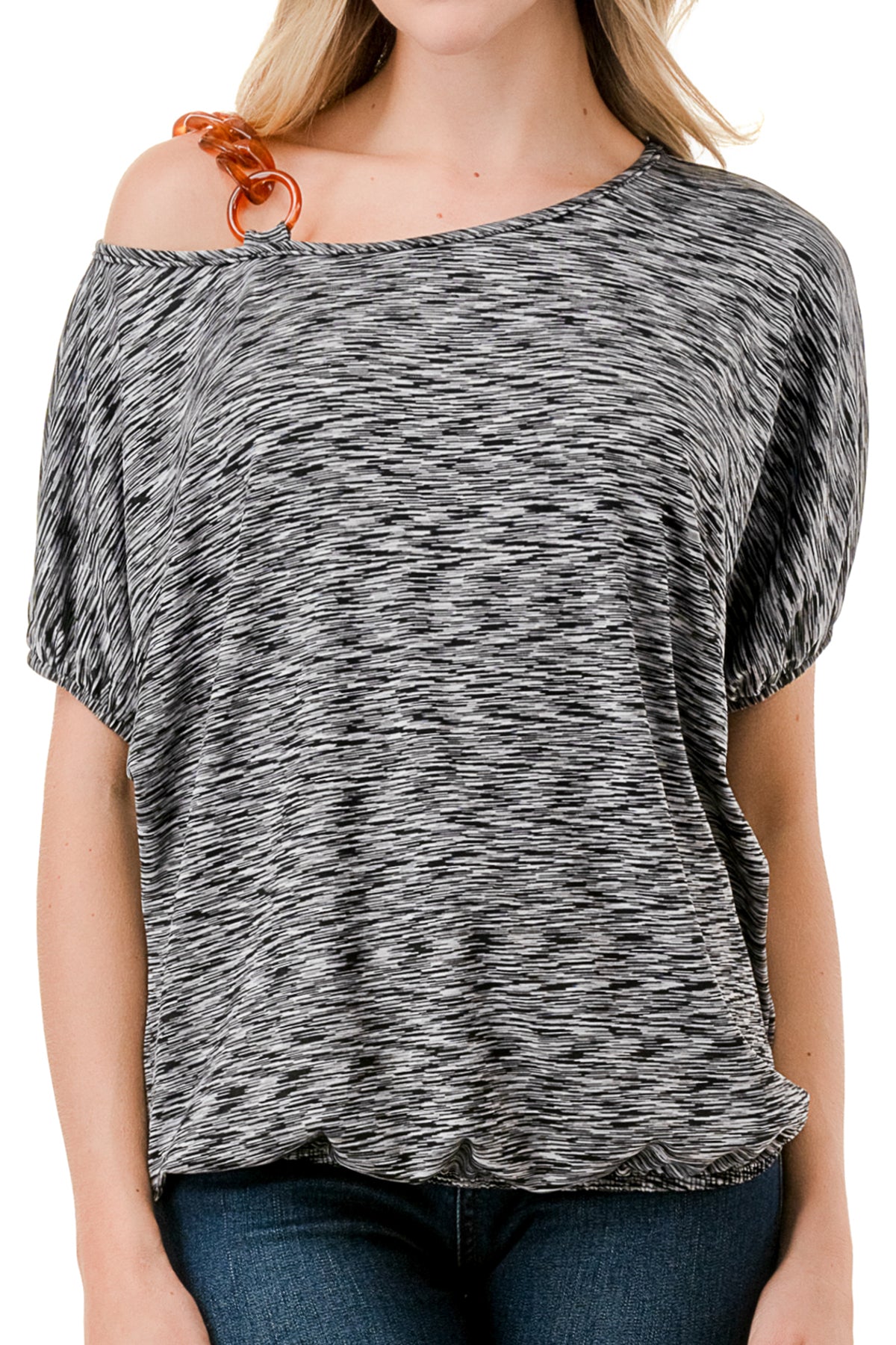 LOUISA CHAIN STRAP TOP (TWO TONE GREY)-VT3292