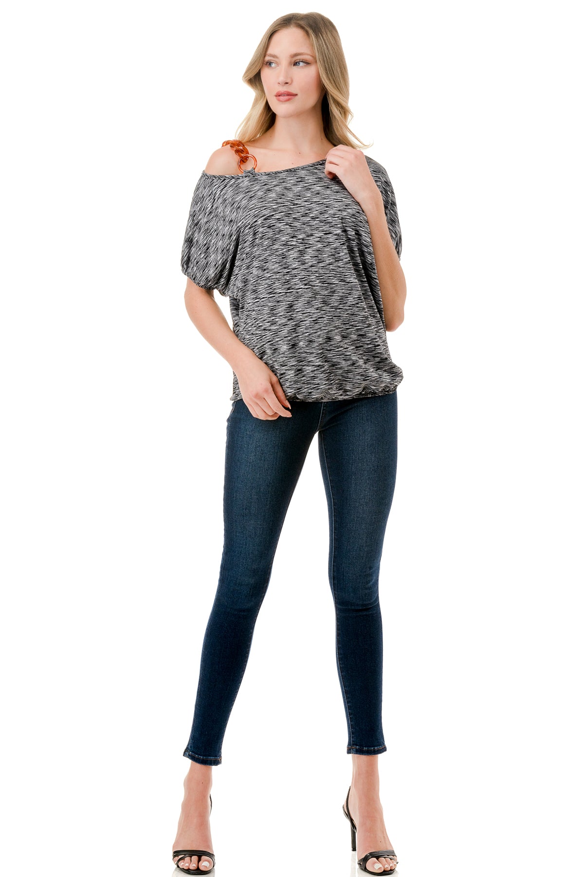 LOUISA CHAIN STRAP TOP (TWO TONE GREY)-VT3292