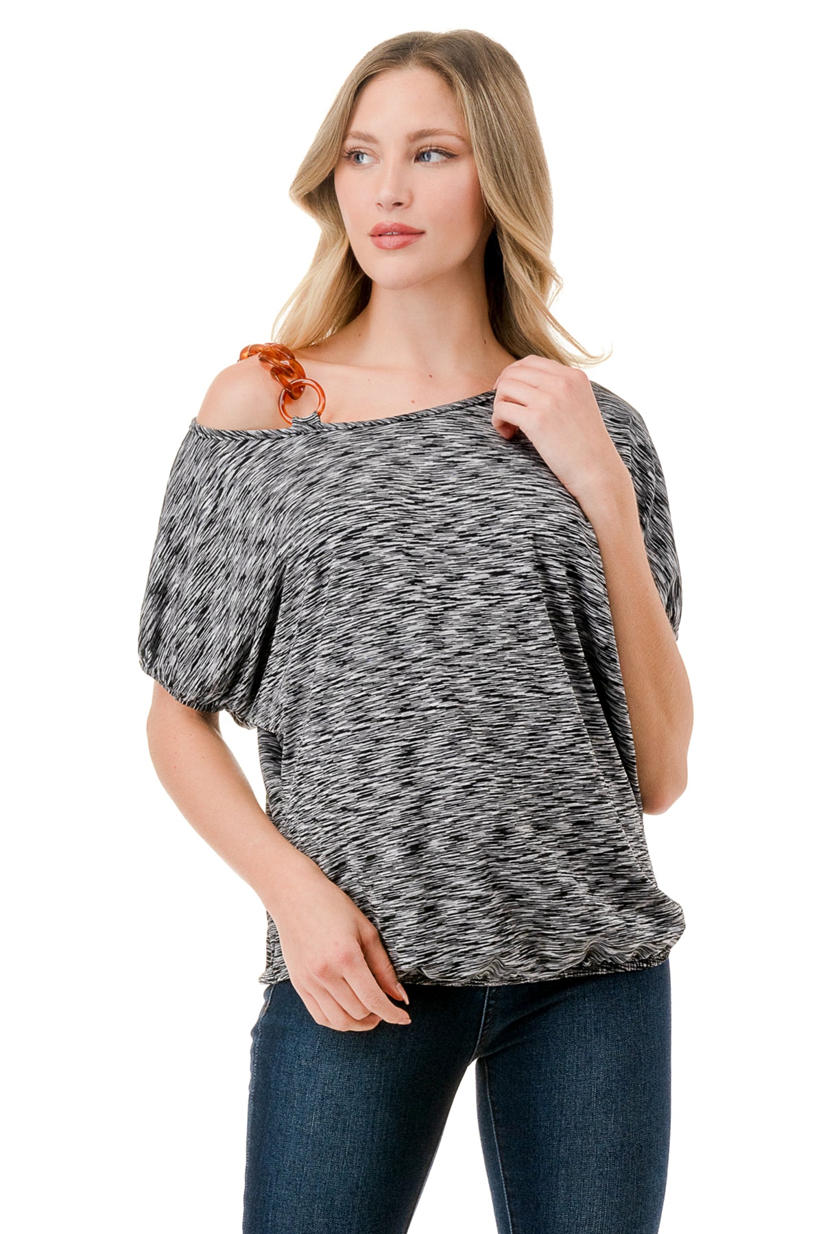 LOUISA CHAIN STRAP TOP (TWO TONE GREY)-VT3292