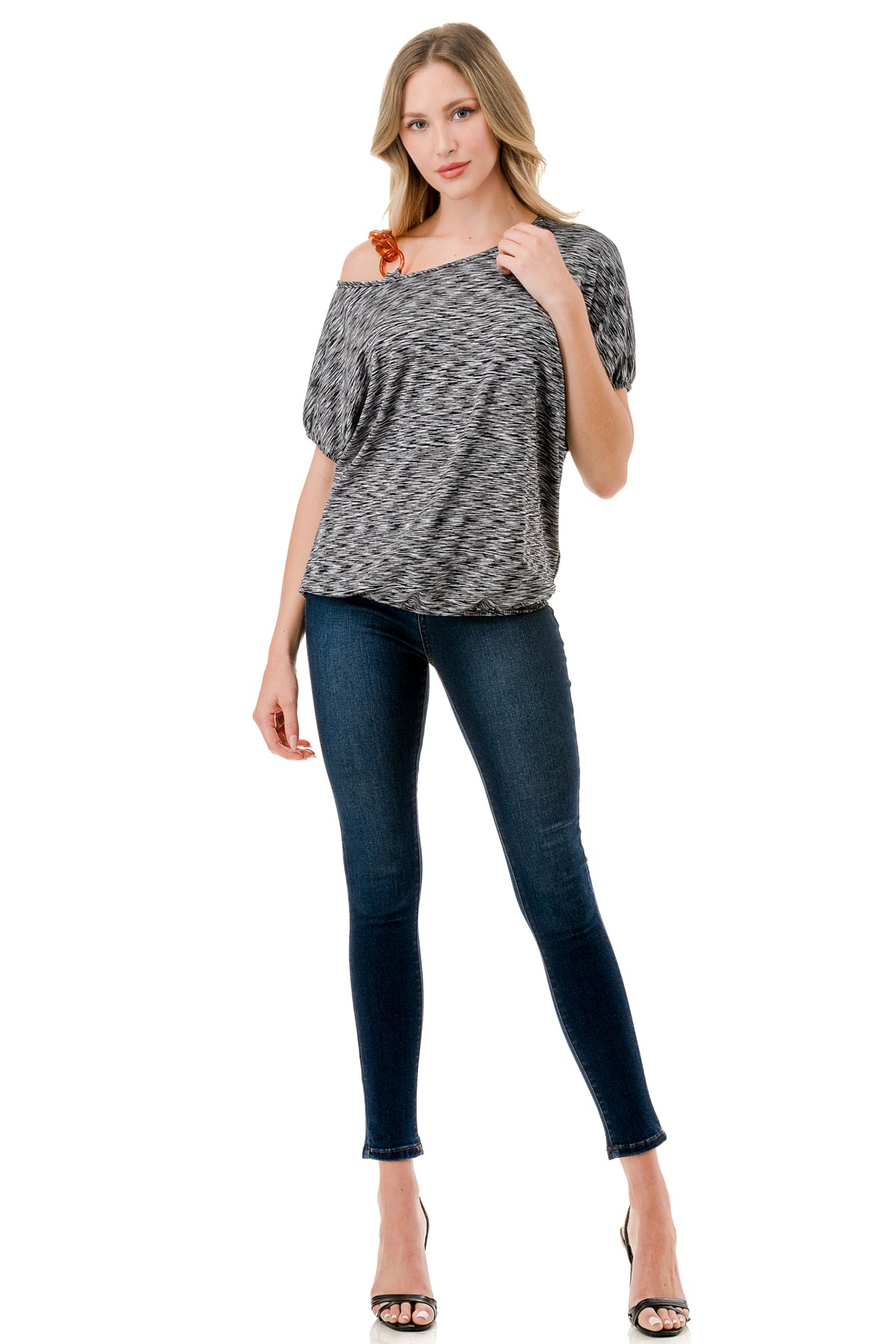 LOUISA CHAIN STRAP TOP (TWO TONE GREY)-VT3292