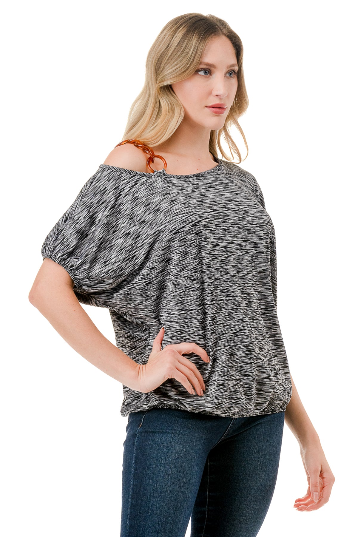 LOUISA CHAIN STRAP TOP (TWO TONE GREY)-VT3292
