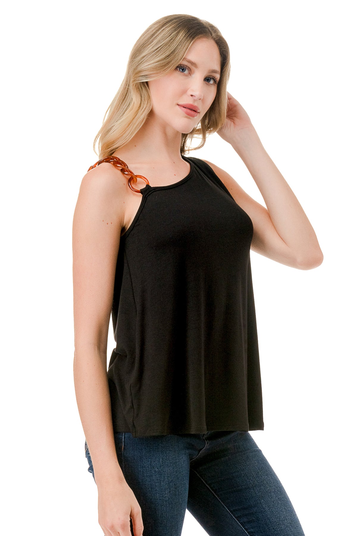 LOUISA CHAIN ONE SHOULDER TOP (BLACK)-VT3294