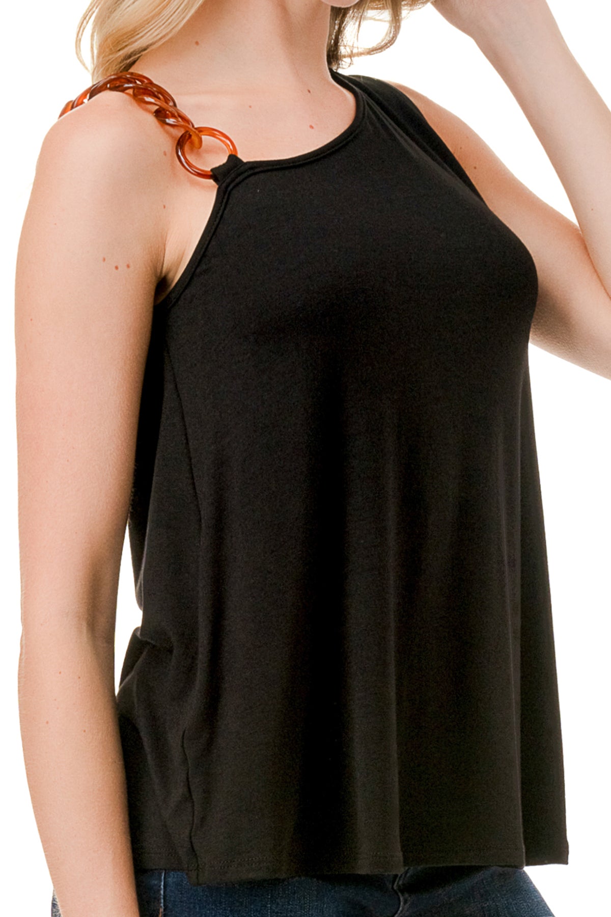 LOUISA CHAIN ONE SHOULDER TOP (BLACK)-VT3294