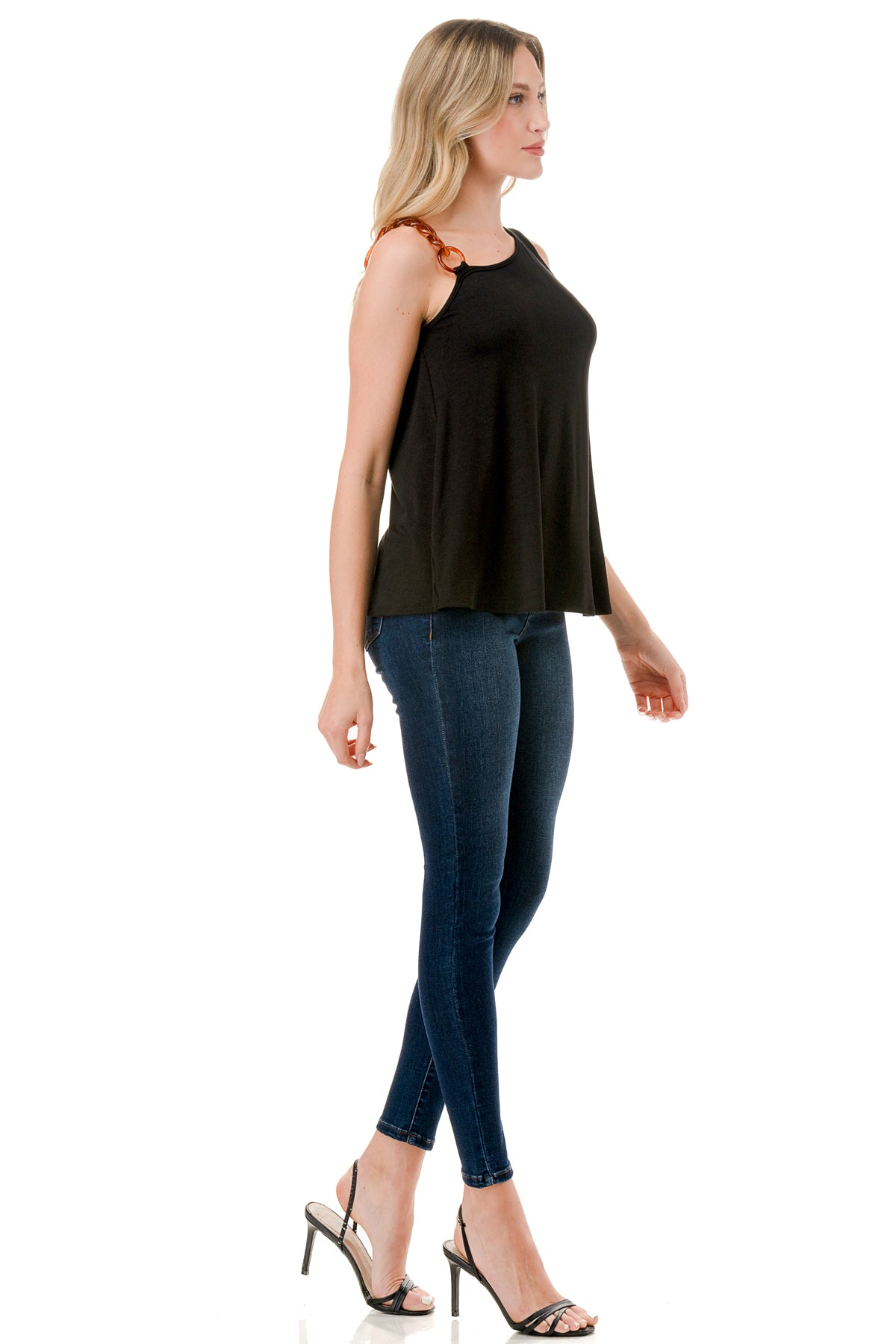LOUISA CHAIN ONE SHOULDER TOP (BLACK)-VT3294