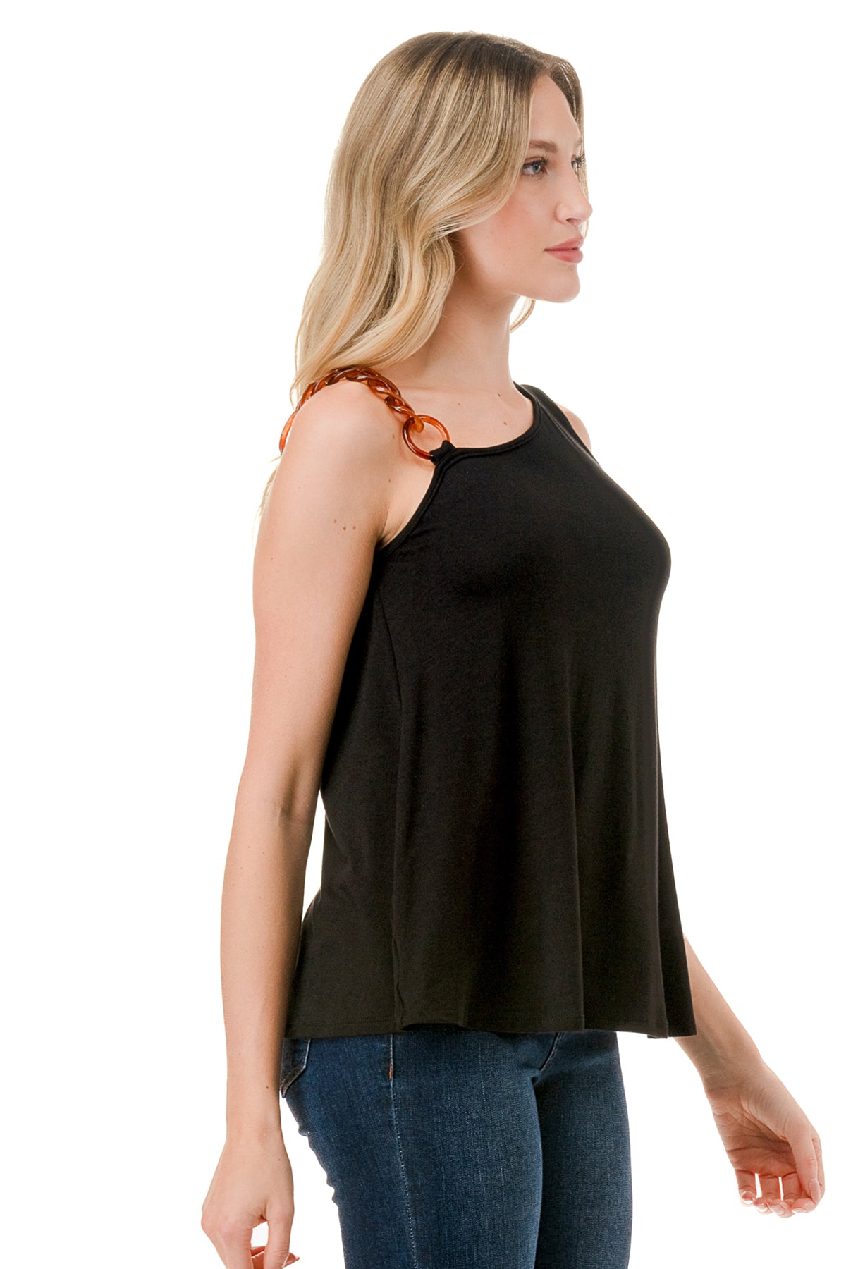 LOUISA CHAIN ONE SHOULDER TOP (BLACK)-VT3294