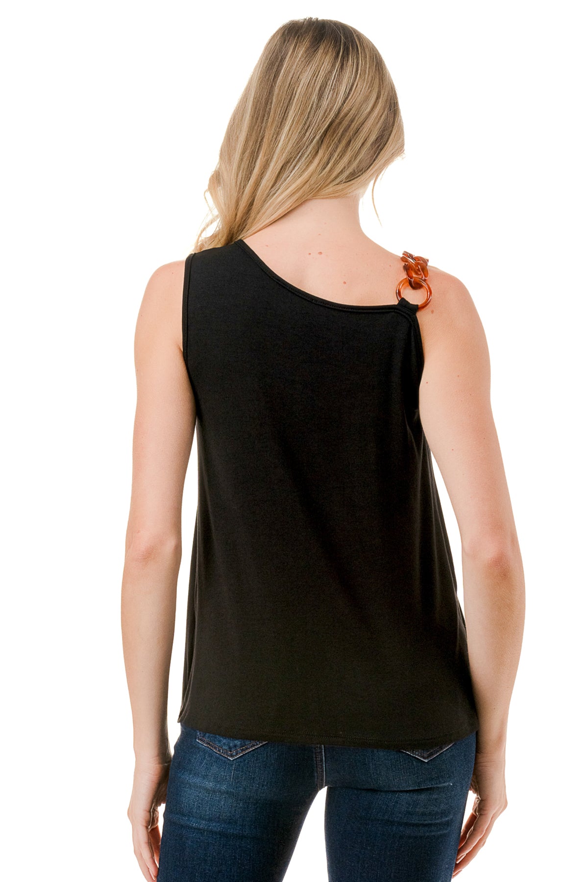 LOUISA CHAIN ONE SHOULDER TOP (BLACK)-VT3294