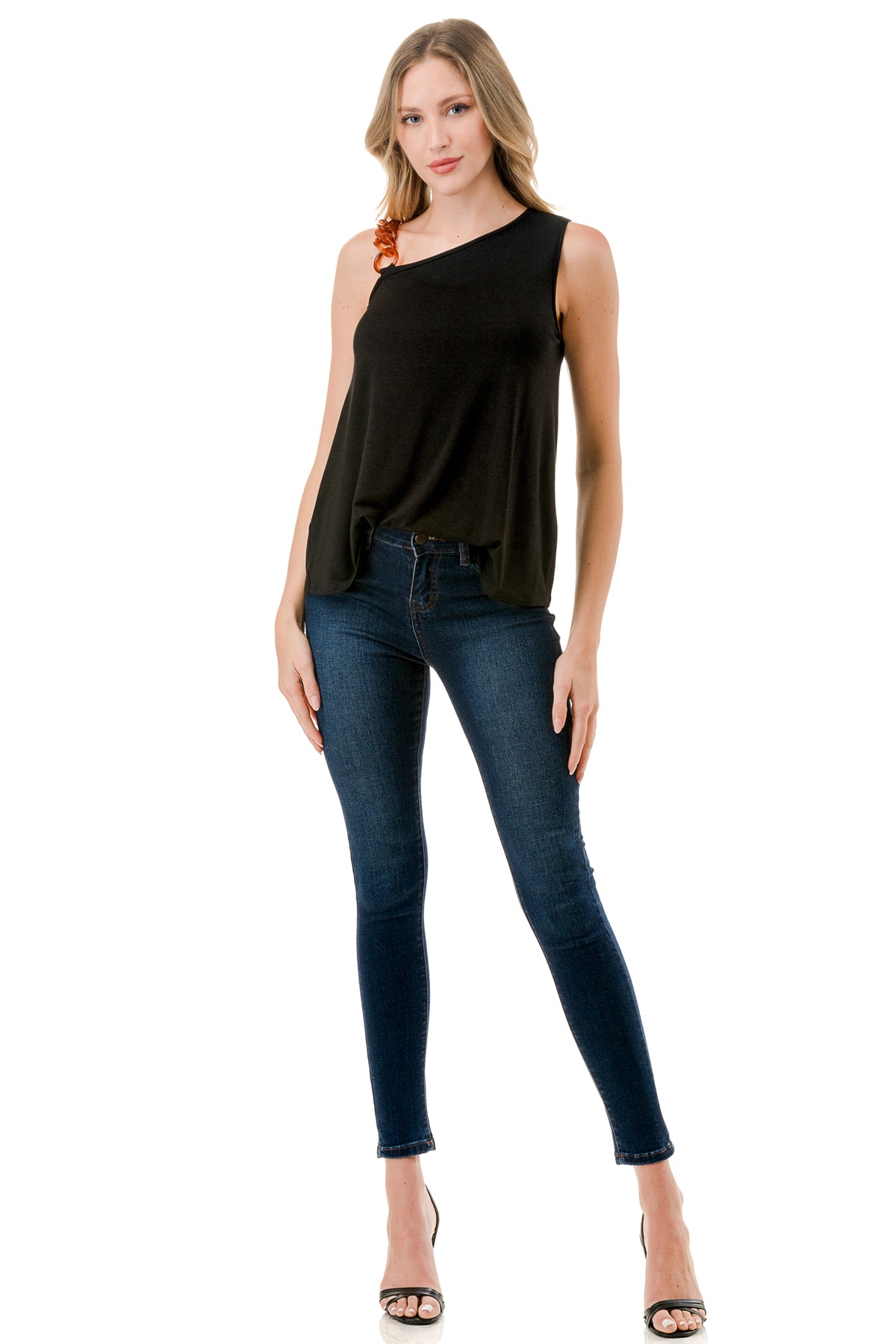 LOUISA CHAIN ONE SHOULDER TOP (BLACK)-VT3294