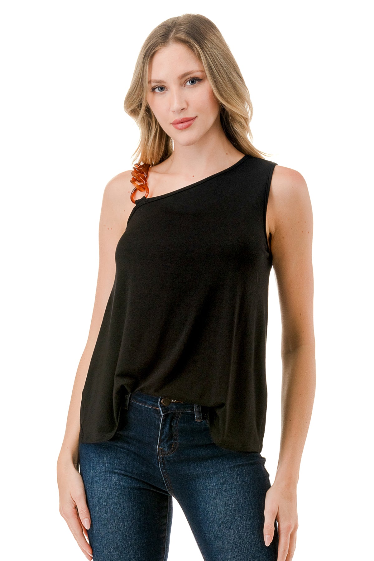 LOUISA CHAIN ONE SHOULDER TOP (BLACK)-VT3294