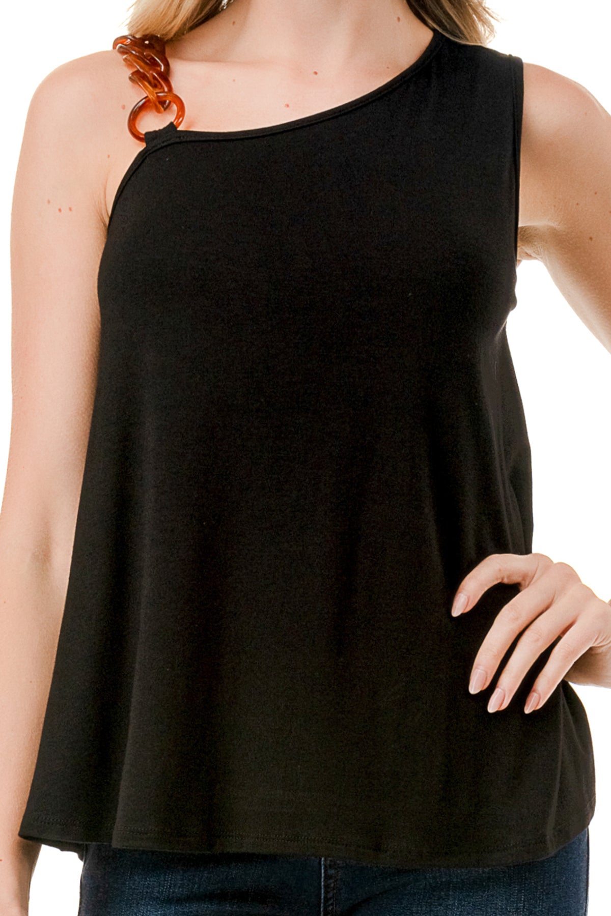 LOUISA CHAIN ONE SHOULDER TOP (BLACK)-VT3294