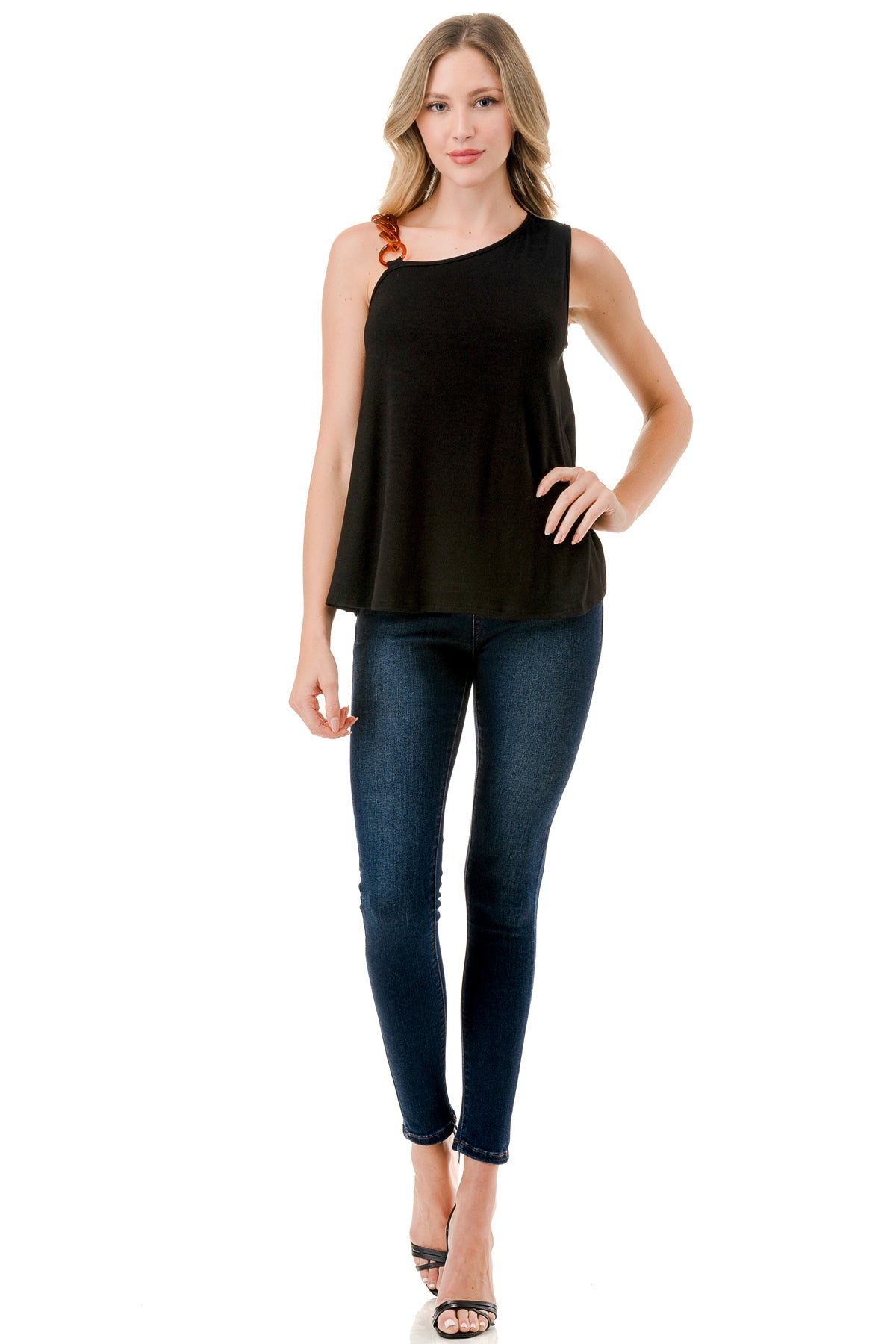 LOUISA CHAIN ONE SHOULDER TOP (BLACK)-VT3294