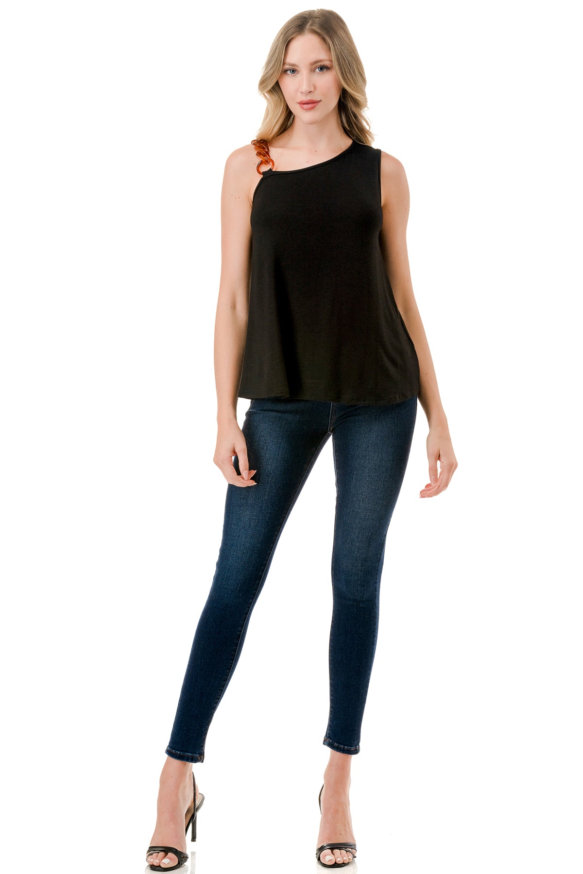LOUISA CHAIN ONE SHOULDER TOP (BLACK)-VT3294