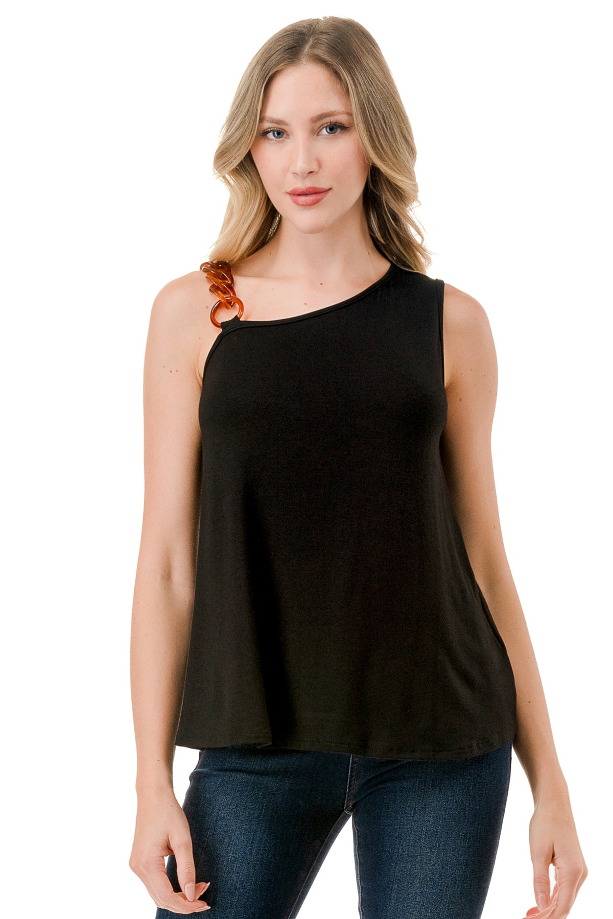 LOUISA CHAIN ONE SHOULDER TOP (BLACK)-VT3294