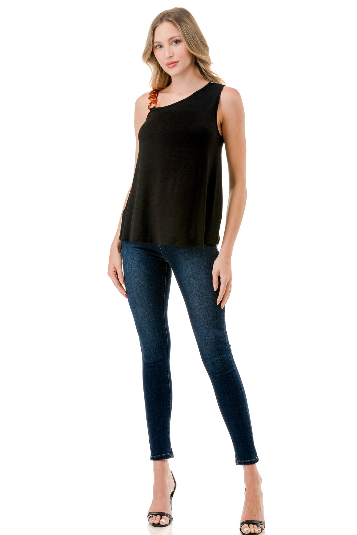 LOUISA CHAIN ONE SHOULDER TOP (BLACK)-VT3294