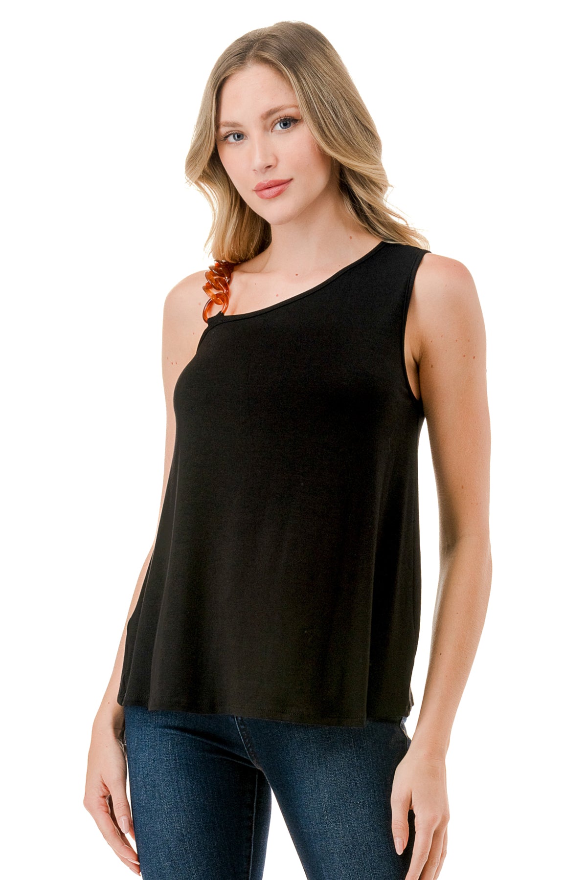 LOUISA CHAIN ONE SHOULDER TOP (BLACK)-VT3294