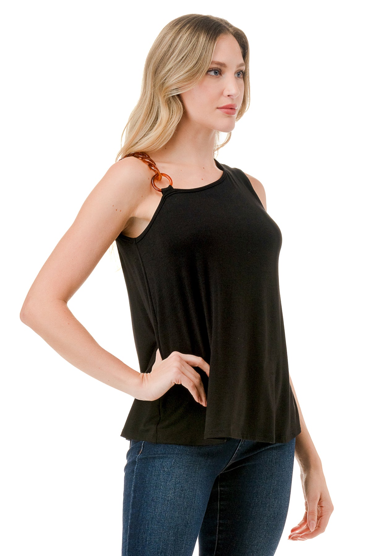 LOUISA CHAIN ONE SHOULDER TOP (BLACK)-VT3294