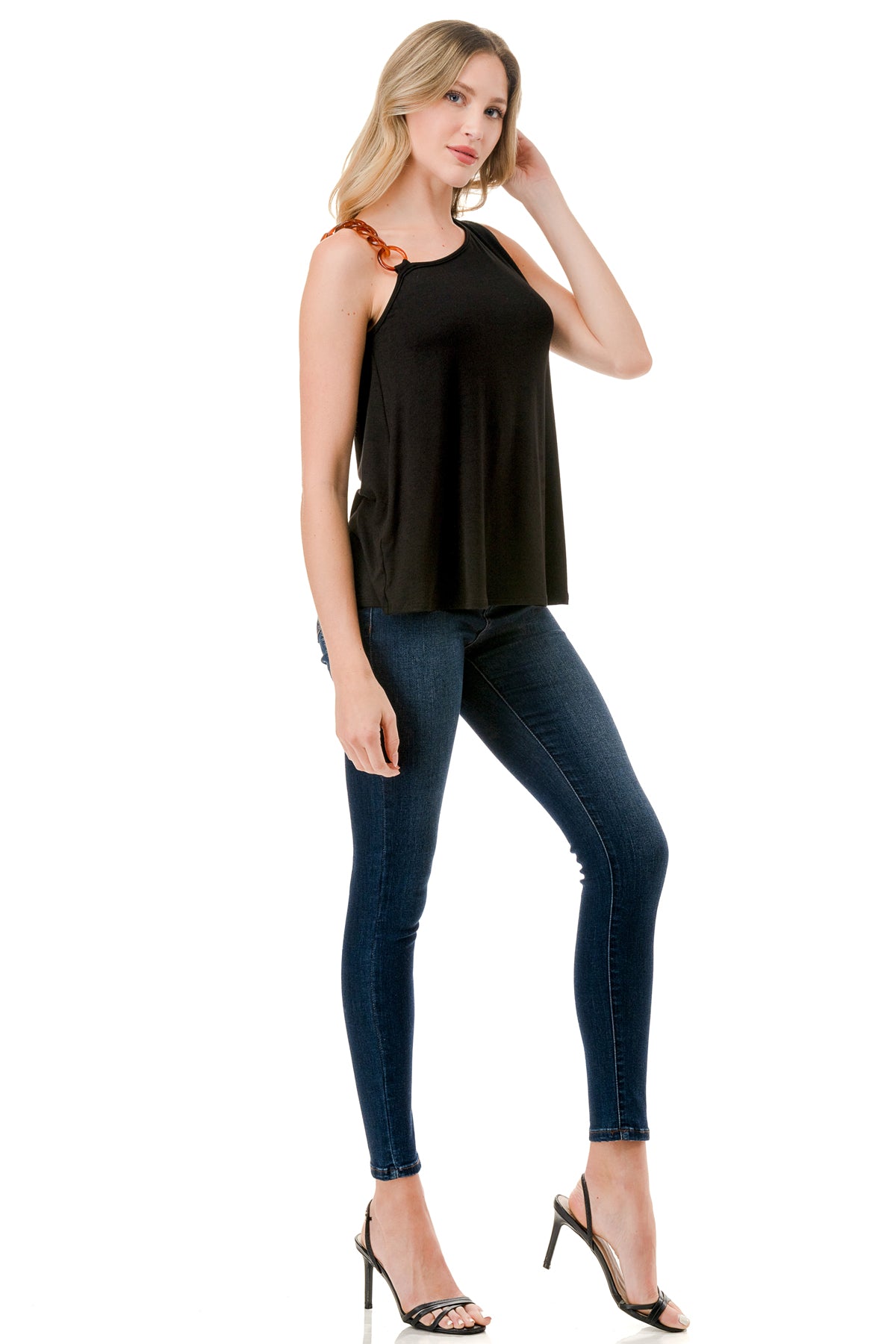 LOUISA CHAIN ONE SHOULDER TOP (BLACK)-VT3294