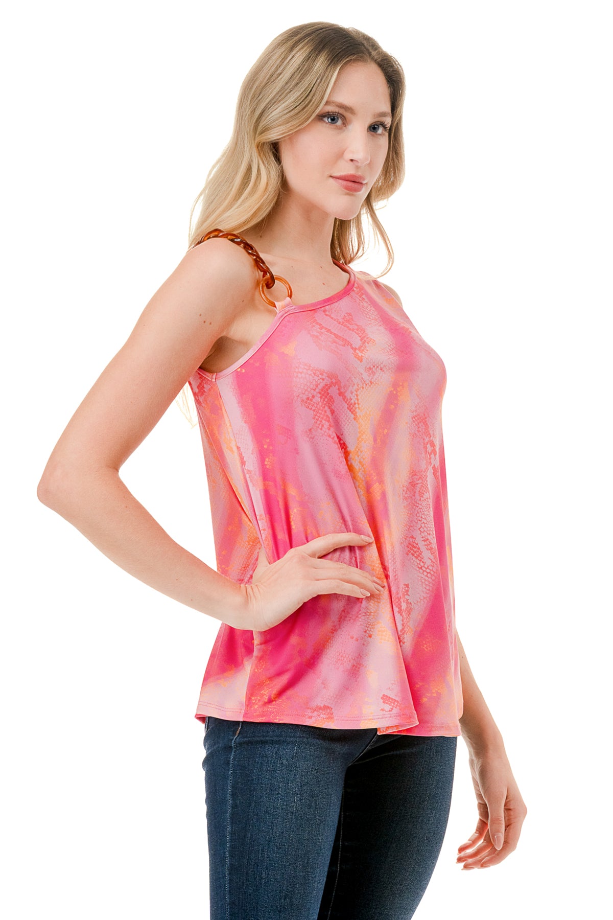 LOUISA CHAIN ONE SHOULDER TOP (PINK WATERCOLOR SNAKE)-VT3294