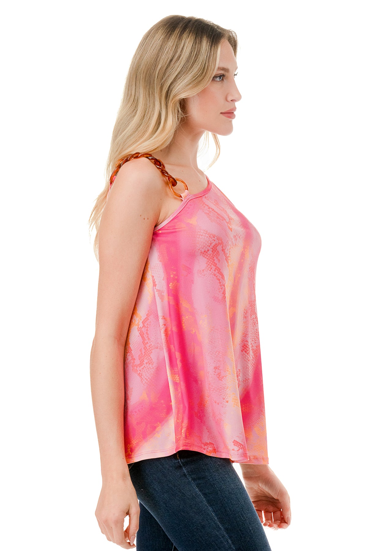 LOUISA CHAIN ONE SHOULDER TOP (PINK WATERCOLOR SNAKE)-VT3294