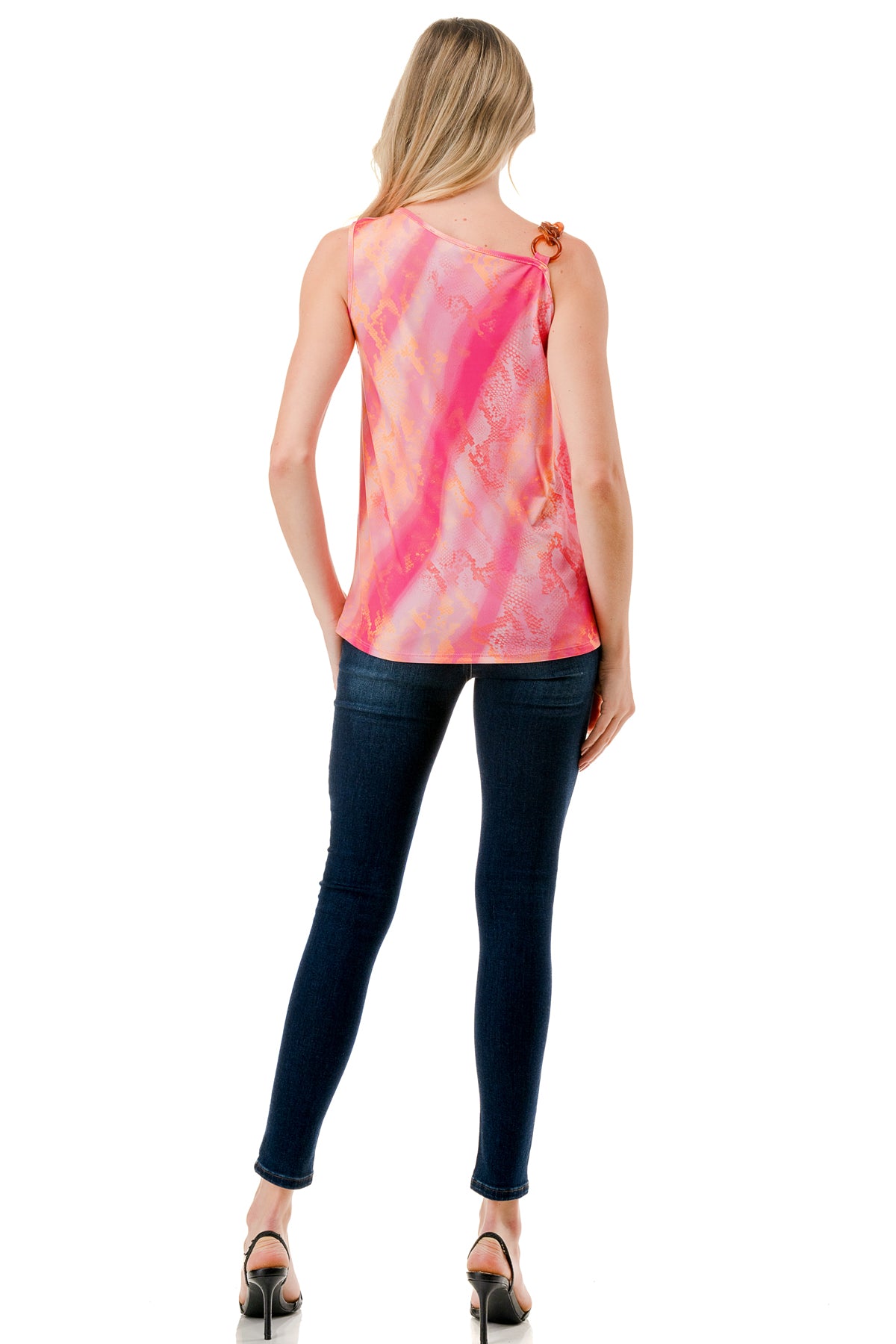LOUISA CHAIN ONE SHOULDER TOP (PINK WATERCOLOR SNAKE)-VT3294