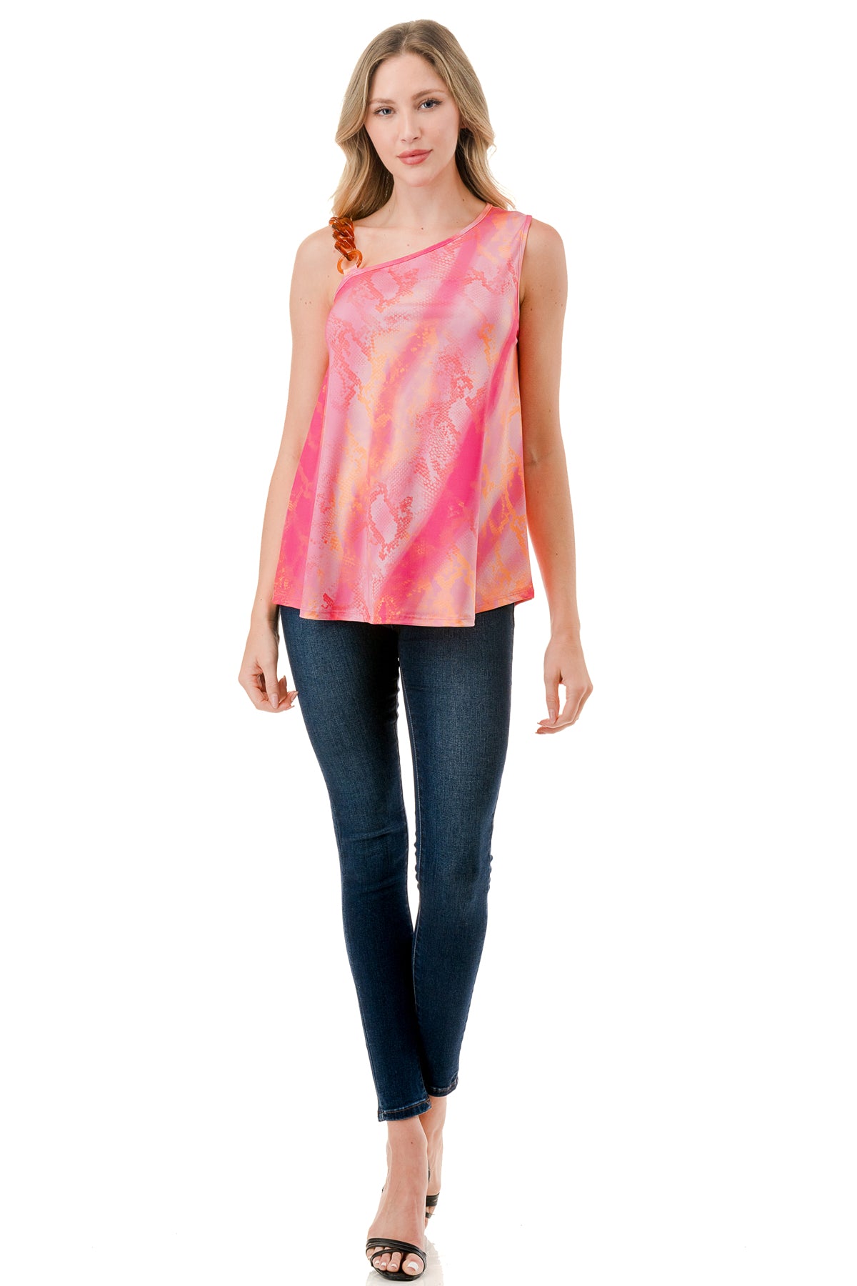 LOUISA CHAIN ONE SHOULDER TOP (PINK WATERCOLOR SNAKE)-VT3294