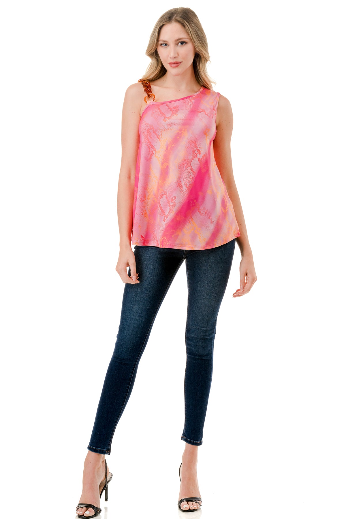 LOUISA CHAIN ONE SHOULDER TOP (PINK WATERCOLOR SNAKE)-VT3294