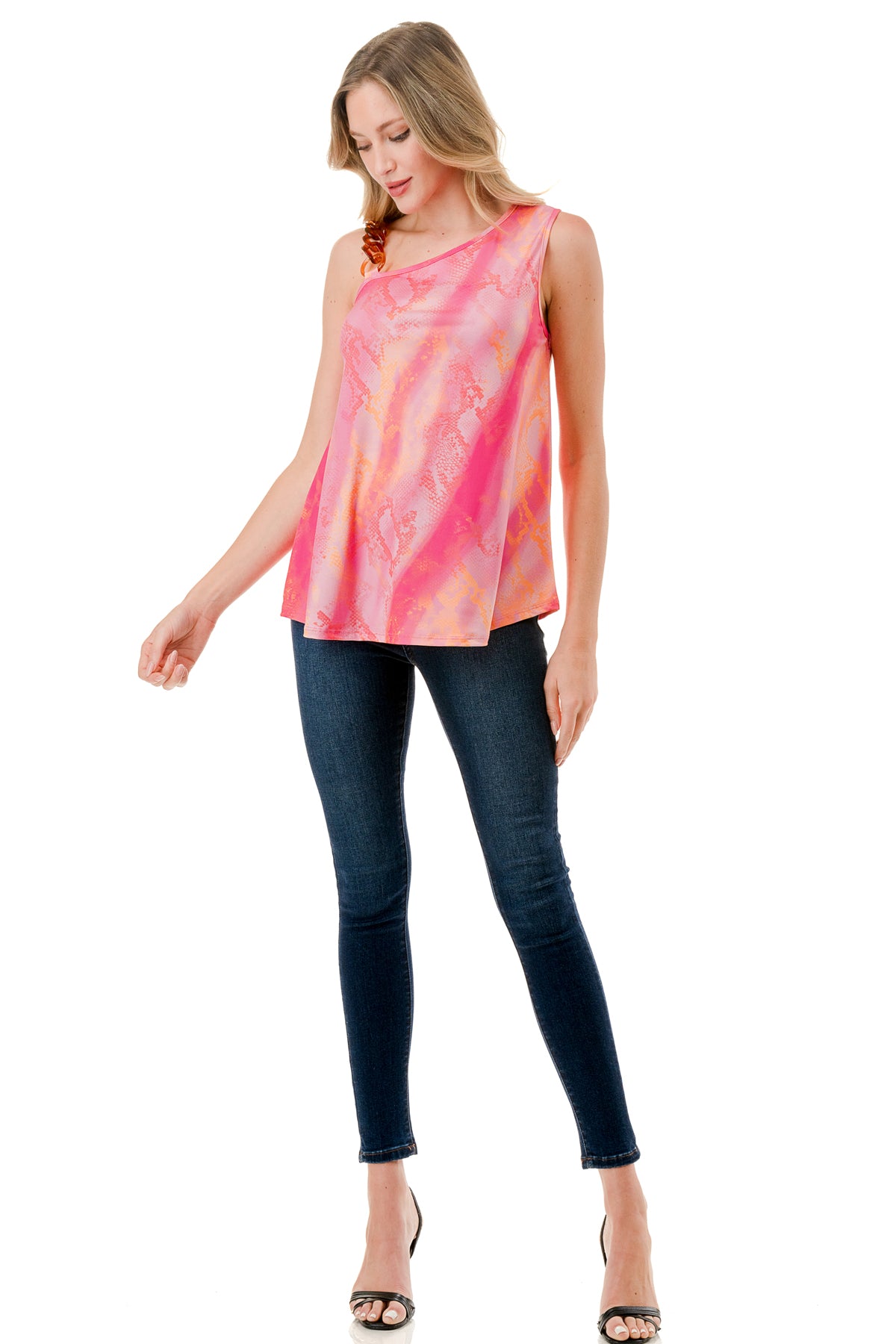 LOUISA CHAIN ONE SHOULDER TOP (PINK WATERCOLOR SNAKE)-VT3294