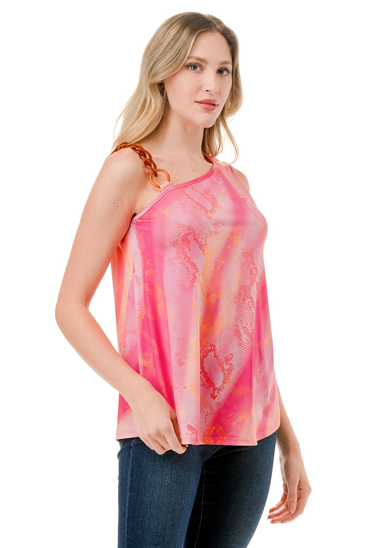 LOUISA CHAIN ONE SHOULDER TOP (PINK WATERCOLOR SNAKE)-VT3294