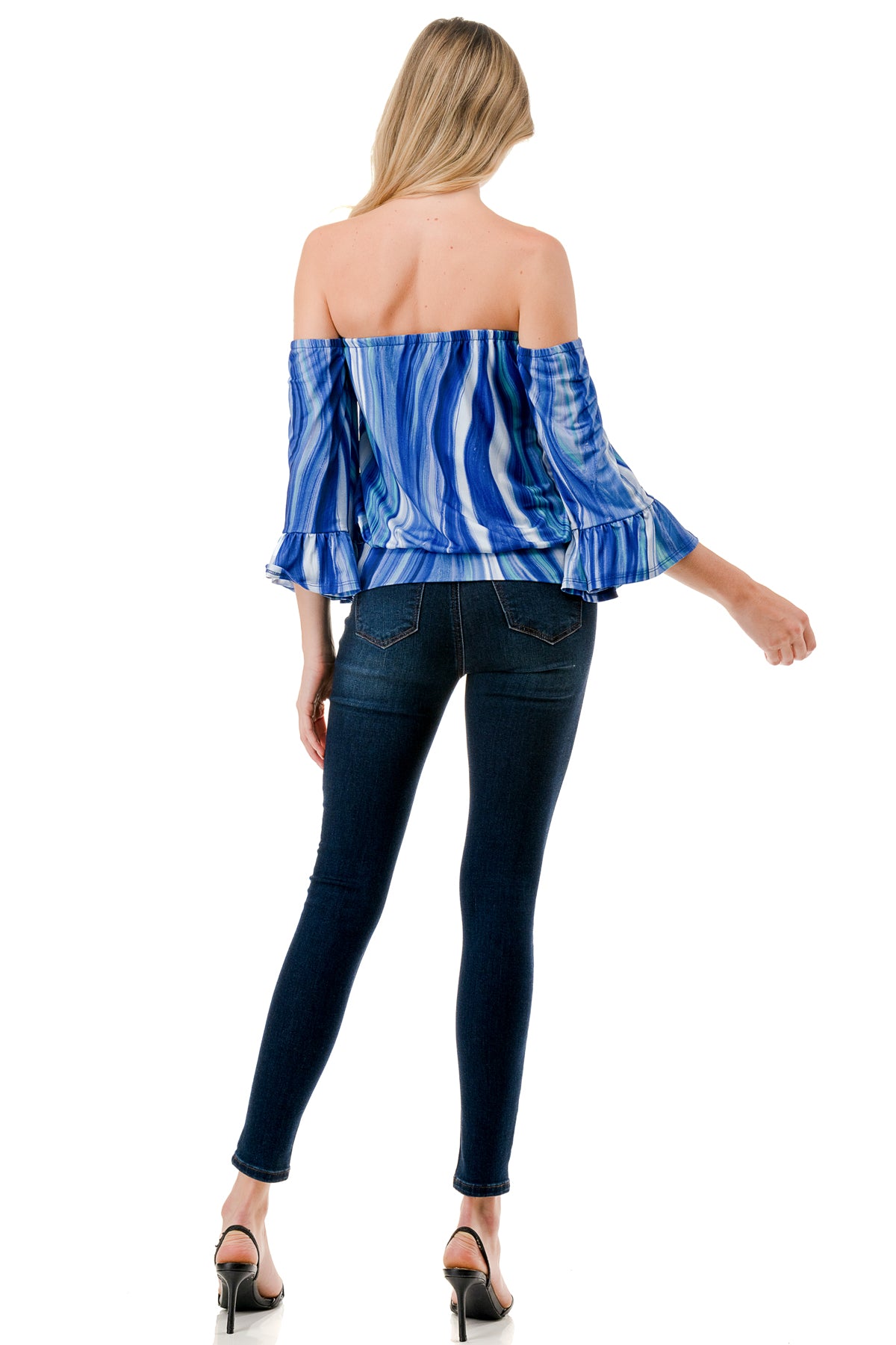 LOUISA OFF SHOULDER TOP (BLUE WATERCOLOR)-VT3299