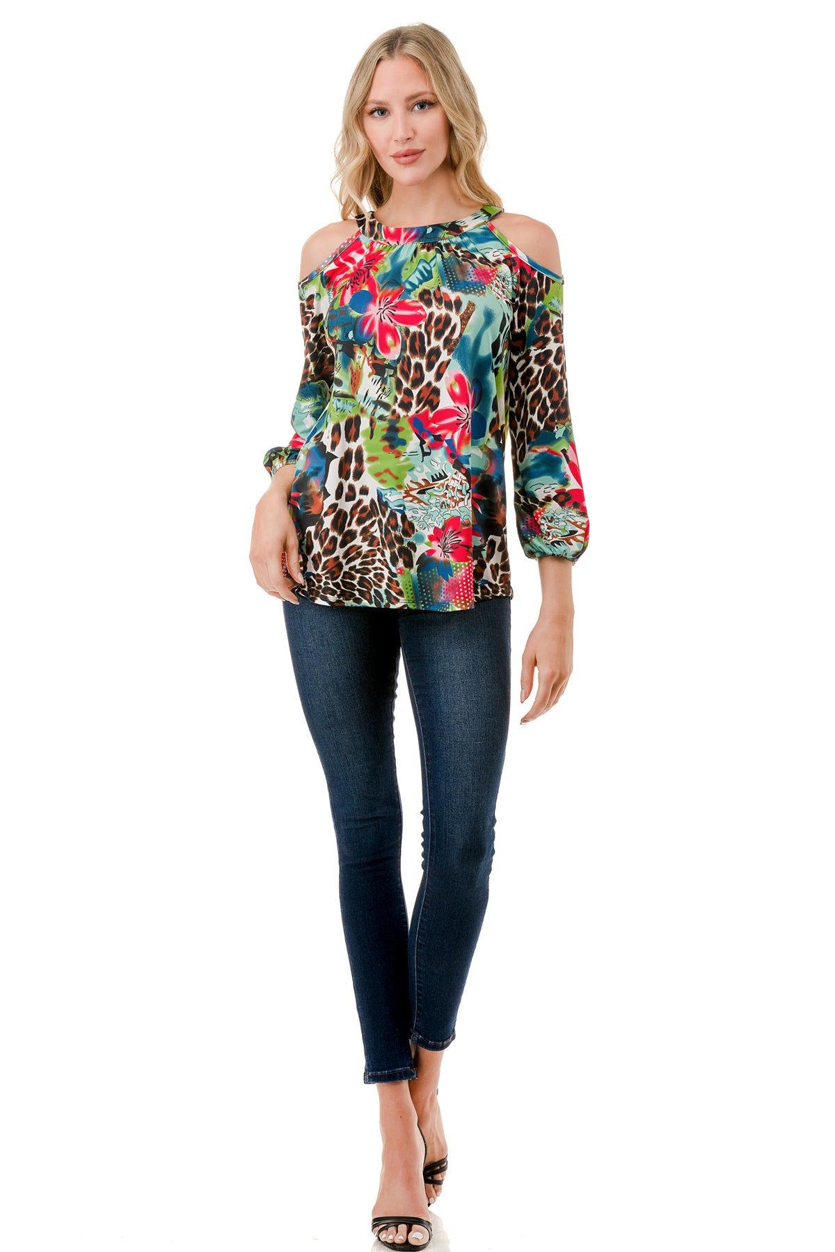 RUBI OPEN SHOULDER TOP (TROPICAL LEOPARD)-VT3312