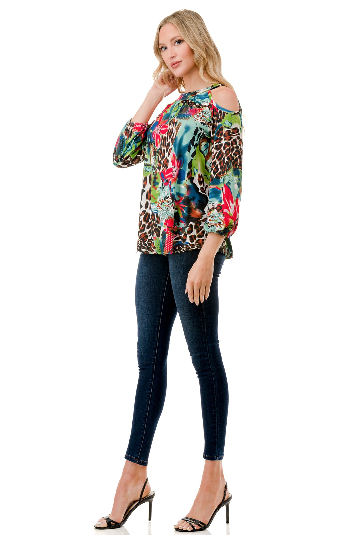RUBI OPEN SHOULDER TOP (TROPICAL LEOPARD)-VT3312