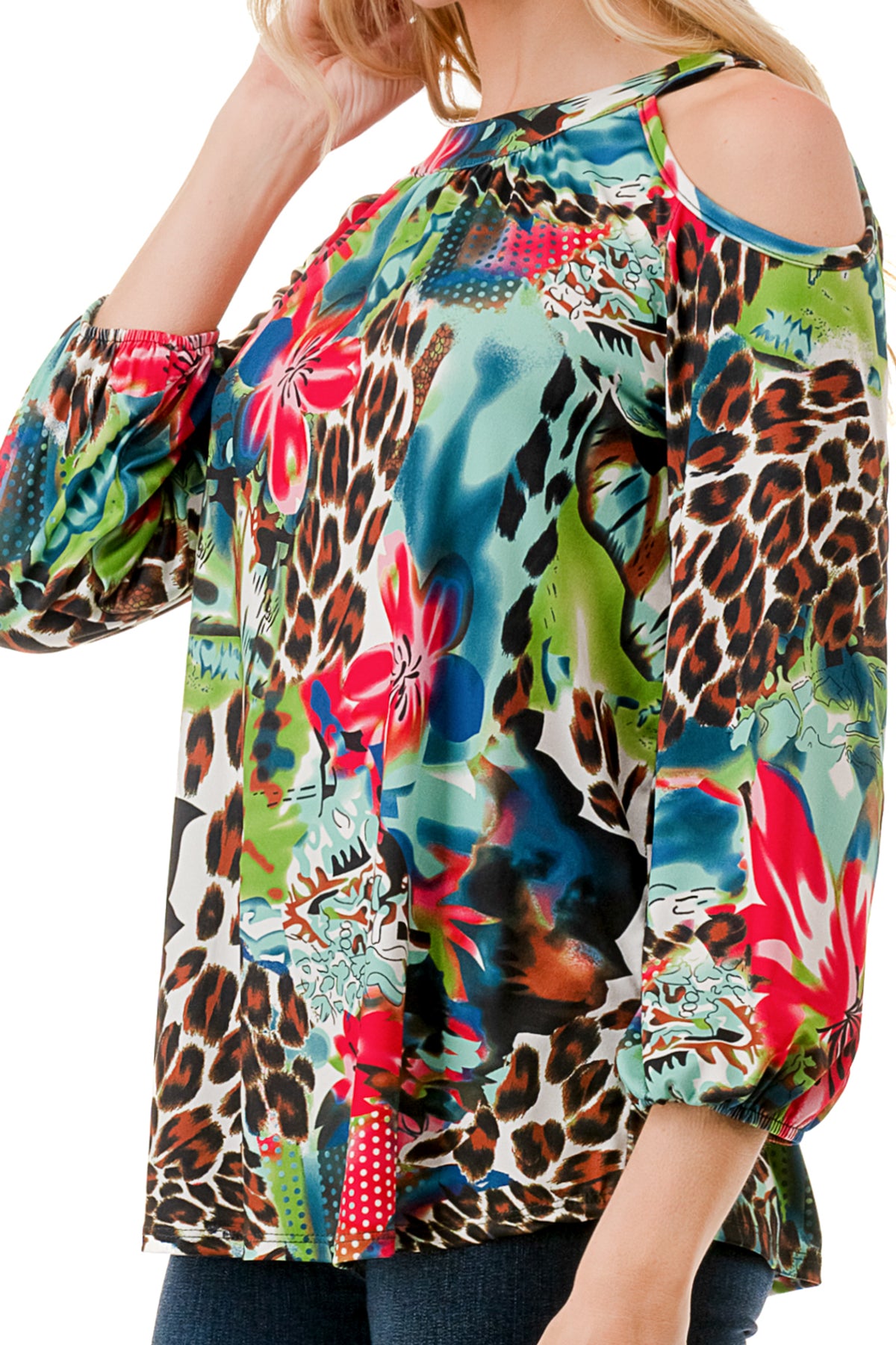 RUBI OPEN SHOULDER TOP (TROPICAL LEOPARD)-VT3312