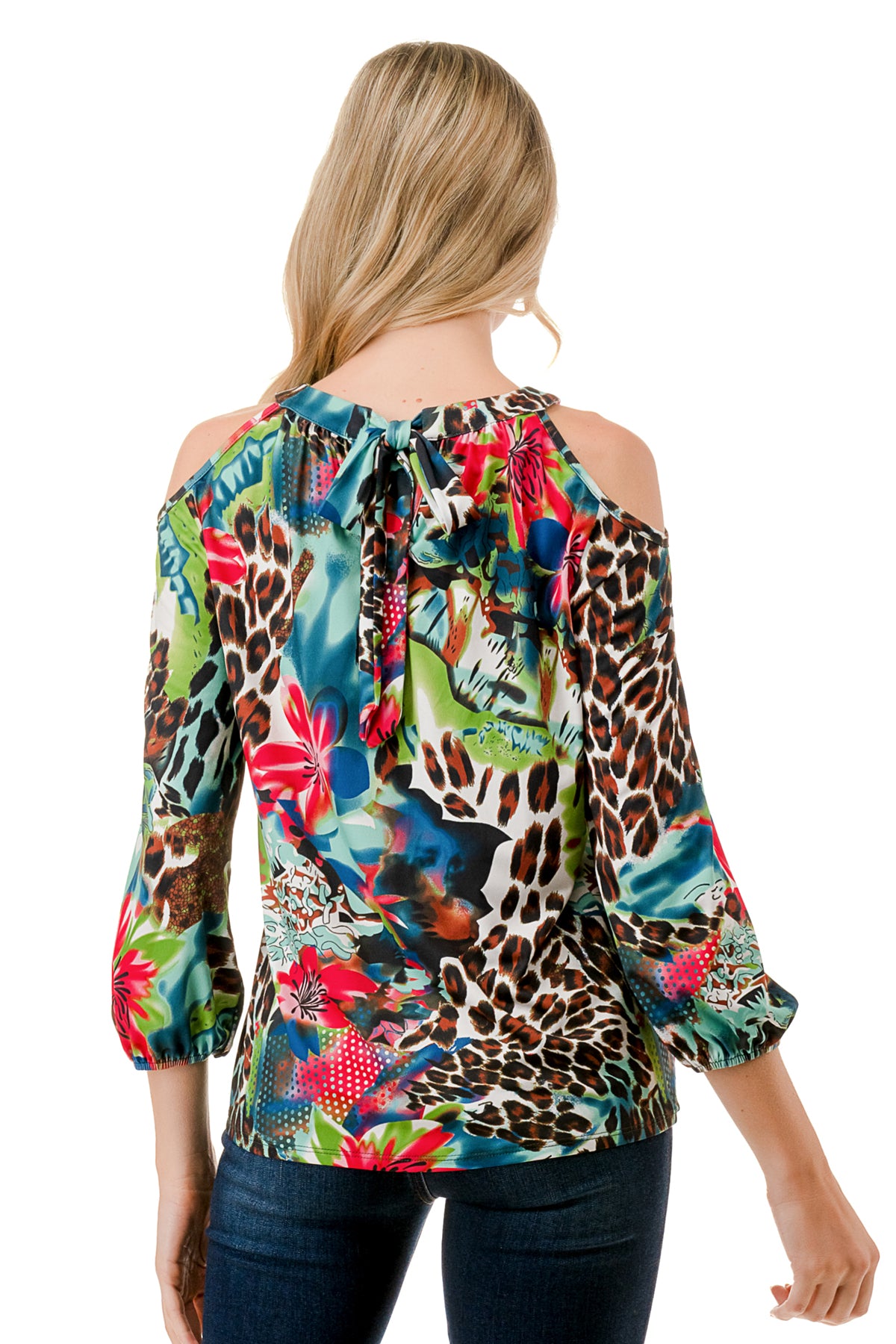 RUBI OPEN SHOULDER TOP (TROPICAL LEOPARD)-VT3312