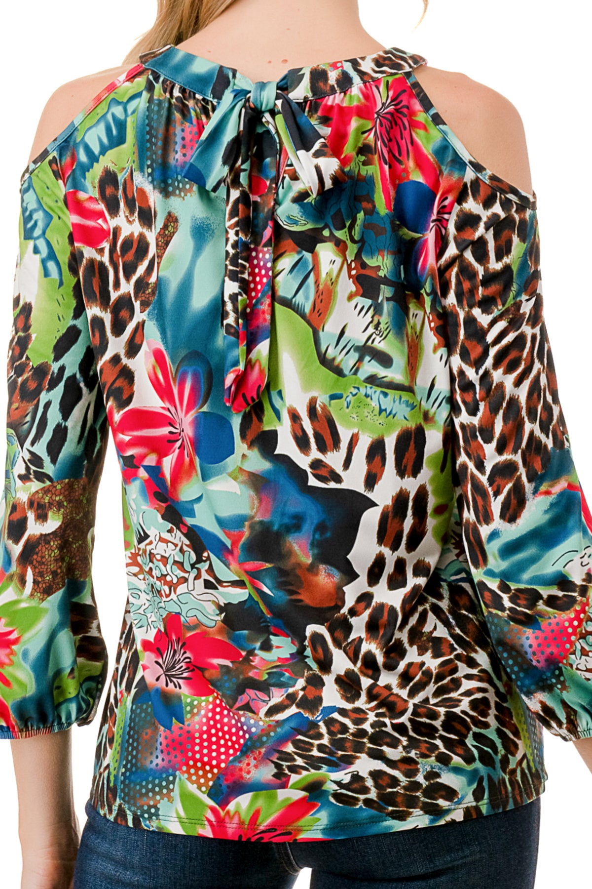 RUBI OPEN SHOULDER TOP (TROPICAL LEOPARD)-VT3312