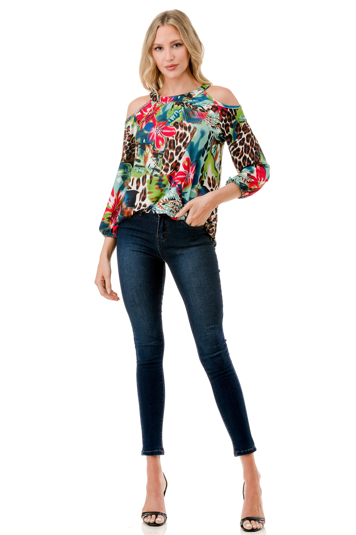 RUBI OPEN SHOULDER TOP (TROPICAL LEOPARD)-VT3312
