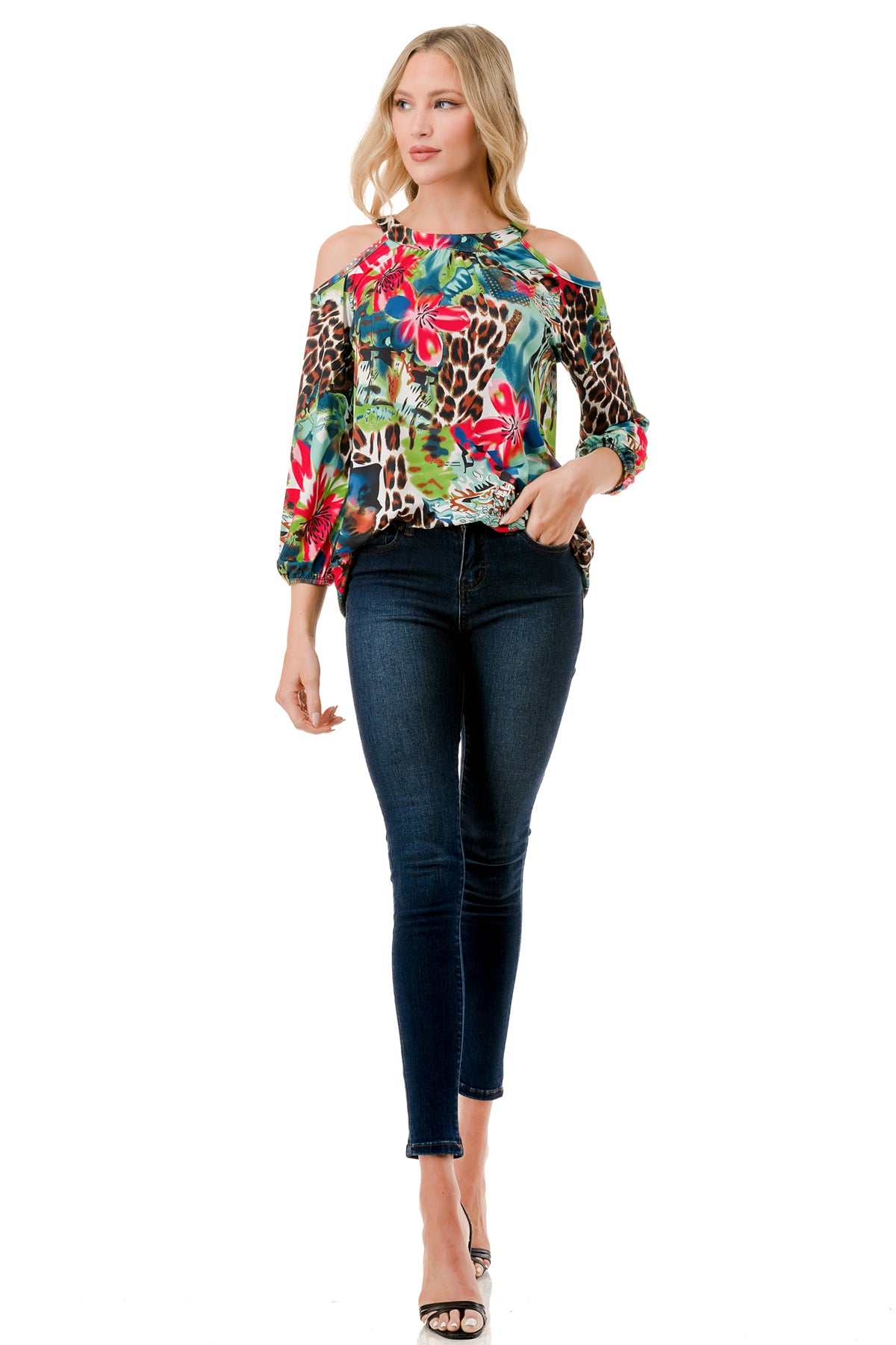 RUBI OPEN SHOULDER TOP (TROPICAL LEOPARD)-VT3312